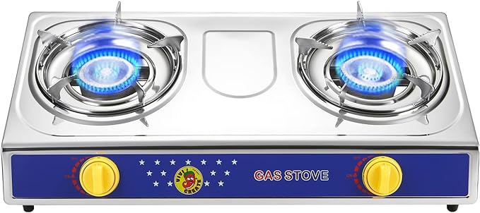 Vivicreate 2 Burner Propane Gas Stove Outdoor Cooking Portable Double Burner Propane Cooktop Gas Burners for Camping BBQ Patio Frying Fogon de Gas Estufa de Gas Portatil Parrillas de Gas