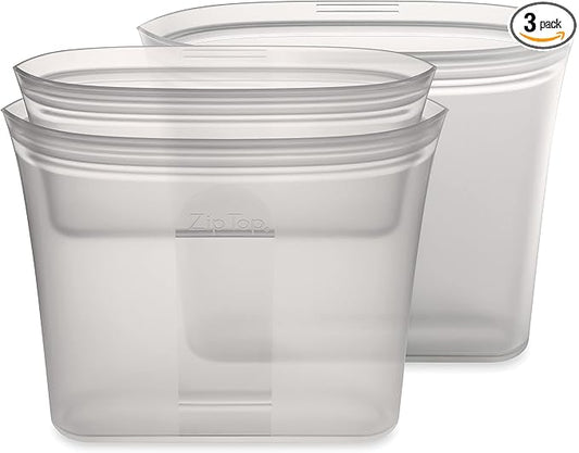 Zip Top Reusable Food Storage Bags | 3 Bag Set [Gray] - 2 Sandwich, 1 Snack | Silicone Meal Prep Container | Microwave, Dishwasher and Freezer Safe | Made in the USA