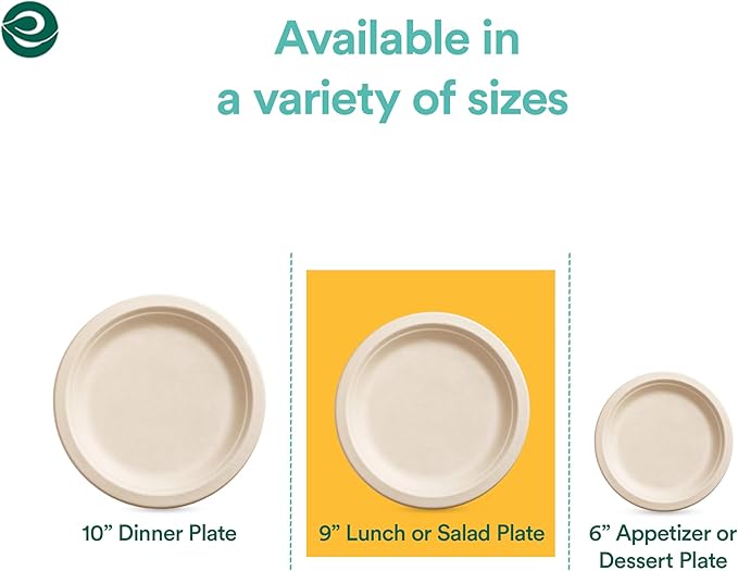 ECO SOUL 100% Compostable Small Paper Plates (9" Round Plate, 125)