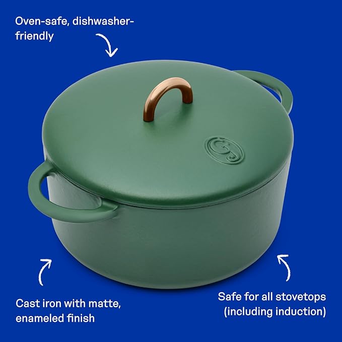 Great Jones Dutch Baby Dutch Oven with Lid (Broccoli, 3.5-Quart) | Enameled Cast Iron, Round Shape | Safe for Stovetops & Ovens up to 500°F | Space-Saving & Dishwasher-Friendly | Small-Batch Cooking