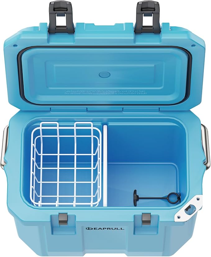 Hard Cooler, Insulated Ice Chest Box Holds Ice for More Days, Portable Cooler with Handle, Cup Holders, Double Latches for Camping Drink, Beach, Picnic, Fishing, Boat, Barbecue