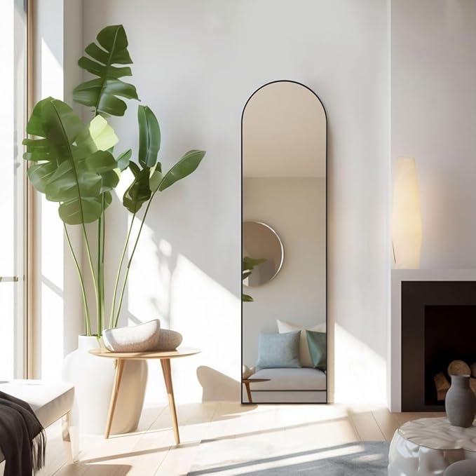 Arched Full Length Mirror, 59"x 16" Floor Mirror With Aluminum Alloy Thin Frame, Hanging or Leaning for Wall Bedroom Dressing, Home Decor, Black