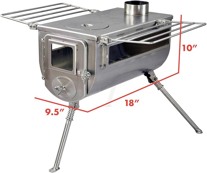 Winnerwell Woodlander Double-View Large Tent Stove | Portable wood Burning Tent Stove for Tents, Shelters, and Camping | 1500 Cubic Inch Firebox | Stainless Steel Construction | Includes Chimney Pipe