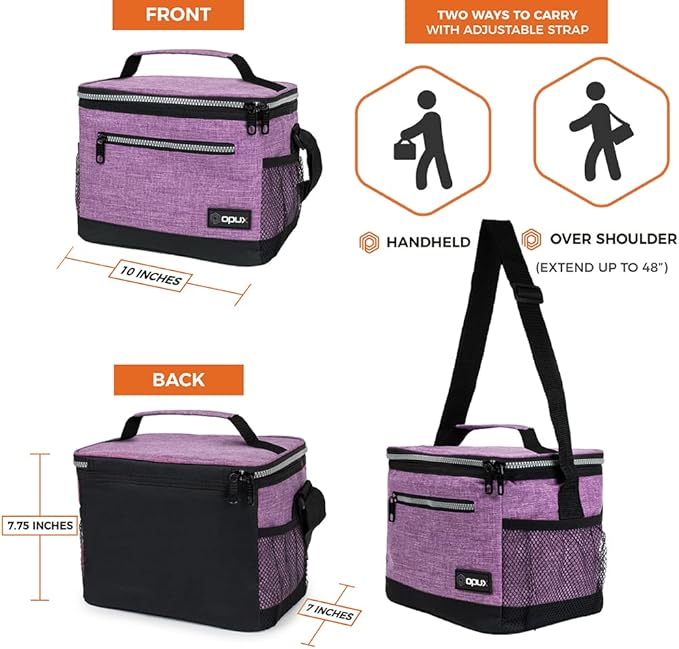 opux Insulated Lunch Box Men Women, Lunch Bag for Work School, Leakproof Soft Cooler Tote Adult, Large Lunch Pail Kids Boys Girls, Picnic Beach Food Bag with Shoulder Strap, Purple