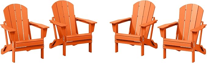 WestinTrends Malibu 4-Piece Set Outdoor Folding Poly Adirondack Chair, Orange