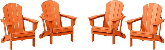 WestinTrends Malibu 4-Piece Set Outdoor Folding Poly Adirondack Chair, Orange