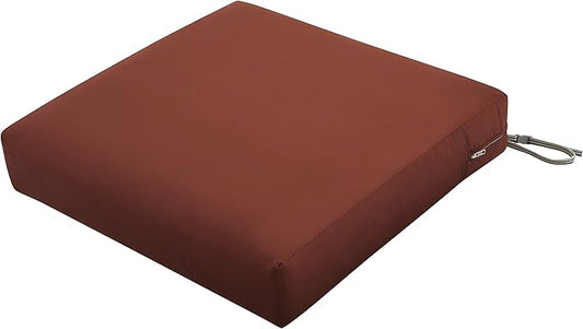 Classic Accessories Ravenna Water-Resistant 25 x 25 x 5 Inch Square Patio Seat Cushion Slip Cover & Foam, Spice, Lounge Chair Cushion