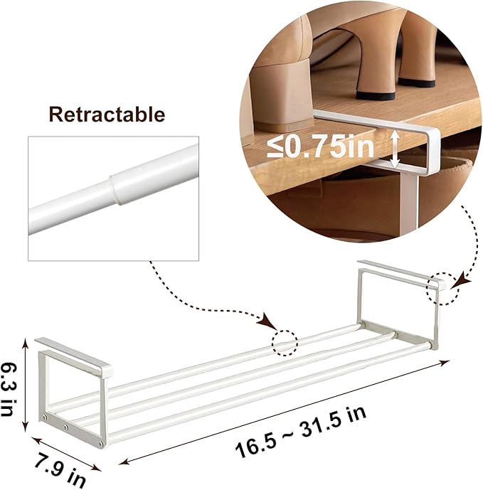 Expandable Shoe Rack Organizer - Adjustable Shoe Rack & Under Cabinet Shelf - for Shoe or Clothing Storage and Organization, Under Shelf Storage (Black,1 Pcs)