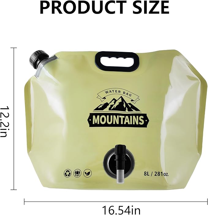 Collapsible 8L Water Storage Bag, BPA-Free Portable Folding Water Jug with Adjustable Faucet, Leakproof Emergency Water Bag for Camping, Hiking, Riding, Outdoor Sport (BEIGE, 4)
