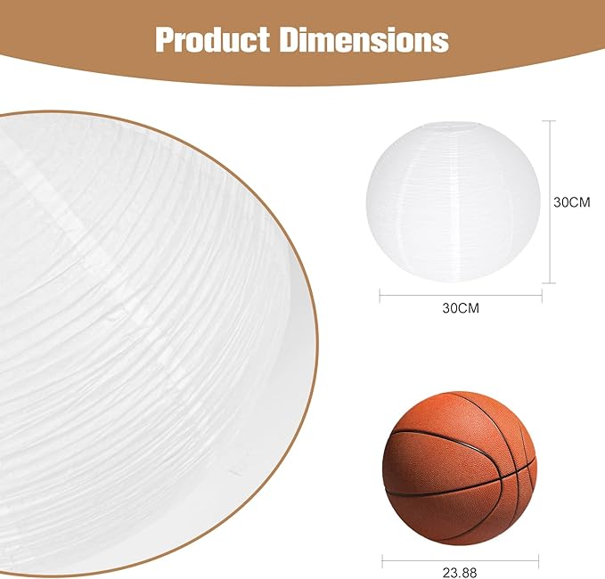 White Paper Lamp Shade, 12''x12'' Small Chinses Paper Lantern Pendant Light Shade,Round Lanpshade Home Decor Ceiling Lampshade, Foldable Lampshade