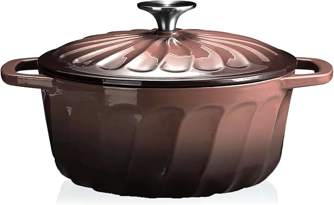 Enameled Cast Iron Dutch Oven with Lid, 3 QT Dutch Oven Pot for Bread Baking, Heavy Duty Cast Iron Pot for Braising, Cook, Bake, Oven Safe across All Cooktops (Brown,3 QT)