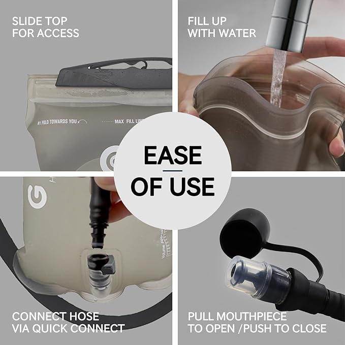 GLANC Hydration Bladder - 2L Water Bladder with Cleaning Kit for Outdoor Hiking Backpack, BPA Free Leakproof Water Reservoir for Hydration Pack, Insulated Hose & High Flow Bite Valve