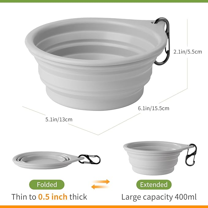 Dog Bowl Pet Travel Collapsible Bowls 2 Pack, Portable Foldable Cats Dogs Water Dish Puppy Bowl for Walking Parking Traveling, Silicone One-Piece Molded Rim No Fall Off or Crack BPA Free