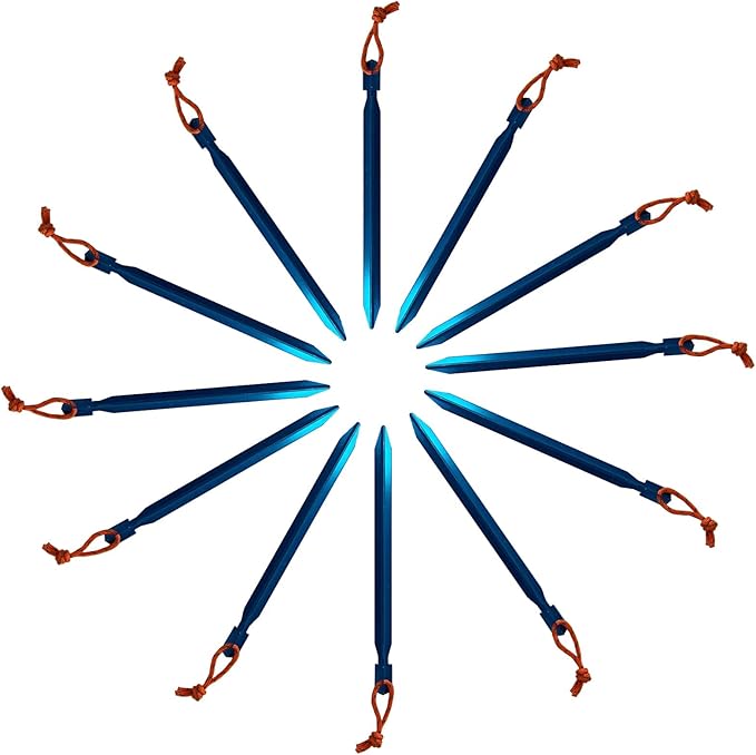 12 Pack Tent Stakes, 7075 Ground Metal Camping Aluminum Tent Pegs, Lightweight Tent Stakes Heavy Duty Spikes Camping Accessories