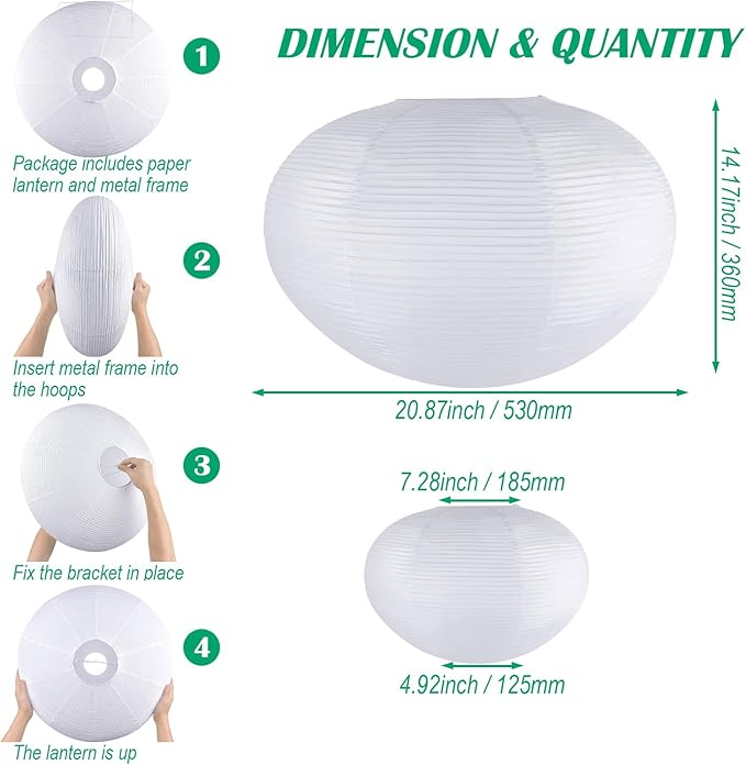White Rice Paper Lanterns, 20.87" Large Hanging Paper Lantern Lamp, Chinese/Japanese Paper Lantern Pendant Light for Home Decor Ceiling Lampshade(1 Pack)