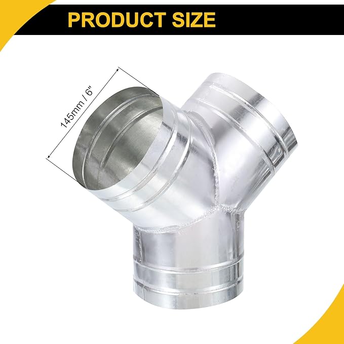 6" Inch Galvanized Steel Y Shape 3 Way Duct Splitter - 45 Degree HVAC Ventilation Fitting for Dryer Vent, Exhaust Fan & Dust Collection Systems