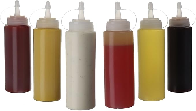 Oaklyn Reusable Squeeze Bottles 16oz 6 Pack - Leak Proof, BPA-Free Plastic Bottles for Sauces & Liquids, Easy to Clean