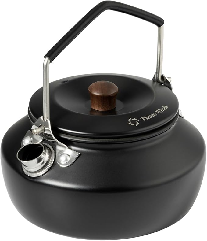 0.6 Liter Lightweight Stainless Steel Camping Kettle Portable Camp Tea Pot, Outdoor Campfire Use, Black