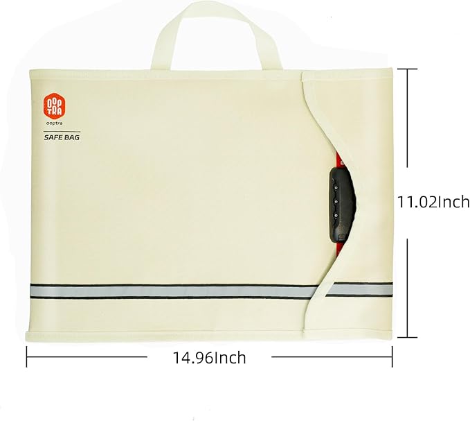 Fireproof Document Bag (Beige) – Waterproof Zipper & Lock – for Home, Office & Travel – Holds Files, Cash, Passport, Valuables – Fire & Water Resistant