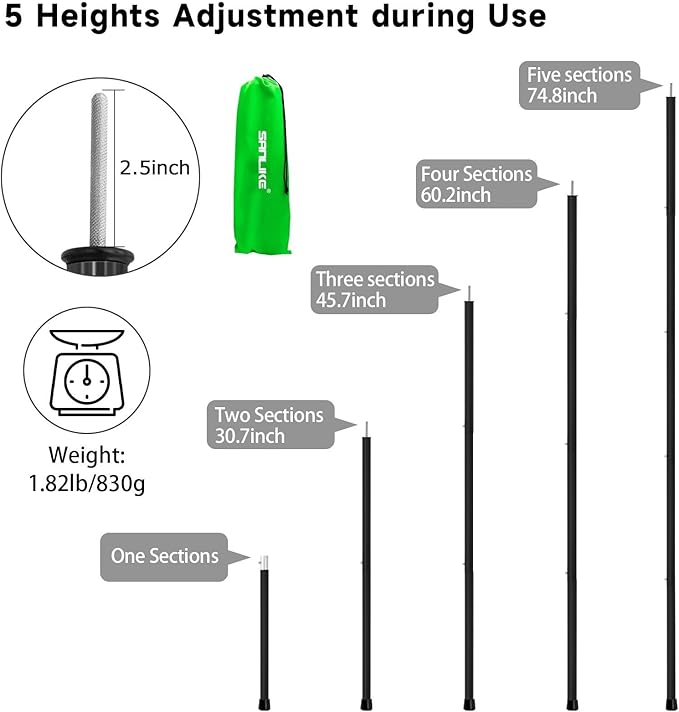 SAN LIKE Tent Poles Aluminum Tent Poles for Tarp 75inch Camping Tarp Poles Adjustable Collapsible Tent Poles for Awnings Canopy Rain Fly Shelter 4 Sets-5 Sections