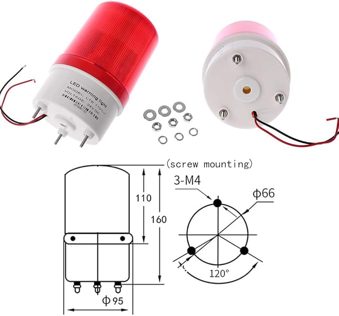 Industrial LED Rotating Strobe Beacon Warning Lights, Electrical Revolving Signal Lights for Emergency, 24v DC, Red, No Buzzer