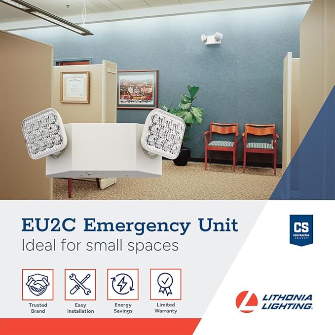 Lithonia Lighting Basics LED Emergency Light, Emergency Lighting with Dual Adjustable LED Lamp Heads, Wall Mount, Damp Location Rated, 90-Minute Backup, 120/277V, White, 4-Pack (EU2C CP4)