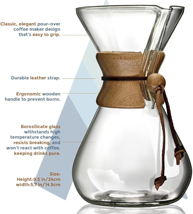 AGOGO Pour Over Coffee Maker Glass - 6/8/10 Cup Barista Kit with 304 Stainless Filter for Home, Office, Camping, Cafes - Easy Clean Coffee Dripper Set (Rag&Brush Included) (10 Cup/34oz)