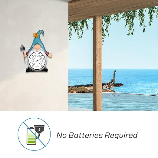 Indoor Outdoor Thermometer, Gnome Wall-Mounted Thermometer Waterproof for Patio Garden Yard & Living Room, No Battery Needed