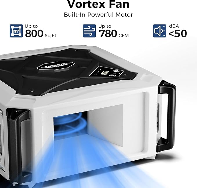 ALORAIR 2 Stage 270° Intake (580/780CFM) Air Filtration Systems Woodworking Built-In Ionizer with Remote Control & Strong Vortex Fan, Hanging Mode for Works Shop, Shop Dust Collectors, Purecare 780IG