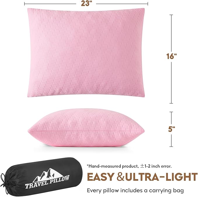 Small Shredded Memory Foam Pillow, Camping Pillow Travel Pillow - Compressible Medium Firm, Breathable Cover, Ideal Backpacking Hiking, Airplane and Car (Apricot Pink, L)