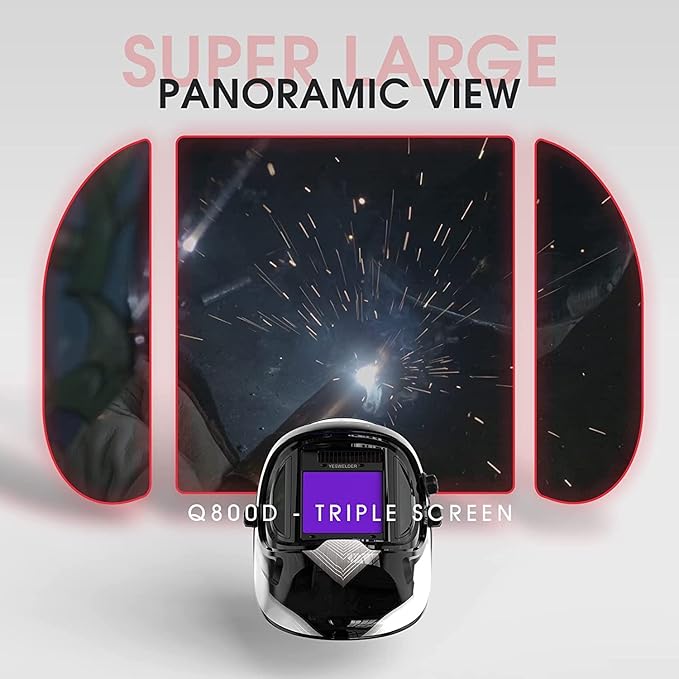 YESWELDER Auto Darkening Welding Helmet with Side View, 180° Panoramic View, 1/1/1/1 True Color Solar Powered Welder Hood, Wide Shade 4/5-9/9-13 Welder Mask for TIG MIG ARC Cut and Grind, LYG-Q800D