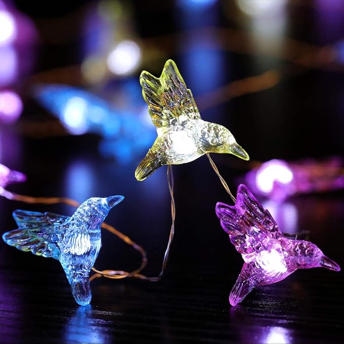Hummingbird Decorative String Lights, 13.85 Ft 40 Cool White LED Weatherproof Battery Operated 8 Modes Spring Fairy Lights for Holiday Parties Bedrooms Weddings Gardens with Remote and Timer