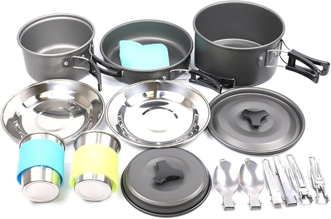 5pcs -20pcs Set TMKOOL Camping Cookware Mess Kit Outdoor Hiking Backpacking Picnic Cooking Bowl Non Stick Pot