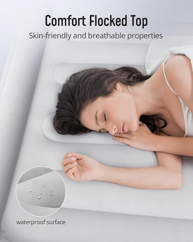 Airefina Air Mattress Queen with Built in Pump, 18 Raised Blow Up Mattress Upgraded Comfort Inflatable Mattress for Guest Home, with Portable Carrying Bag Air Bed Queen Size, Colchones Inflables