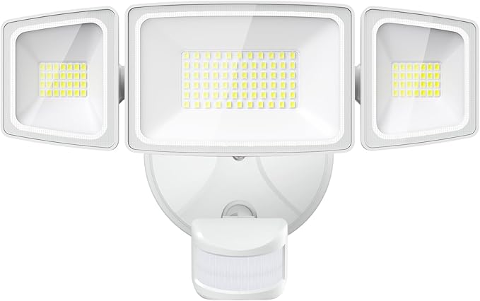 Onforu 65W LED Flood Light Motion Sensor Outdoor, 6500lm Security Light with Three Head, IP65 Waterproof Exterior Floodlight, 6500k Wall Light for Entryways Stairs Yard Garage