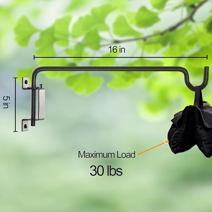 16" 360° Swivel Plant Hanger (4-Pack) - Heavy Duty Solid Steel Wall Hook, 12-Directional Adjustable for Bird Feeders, Outdoor/Indoor Plants, Garden & Patio, Rust-Resistant Black