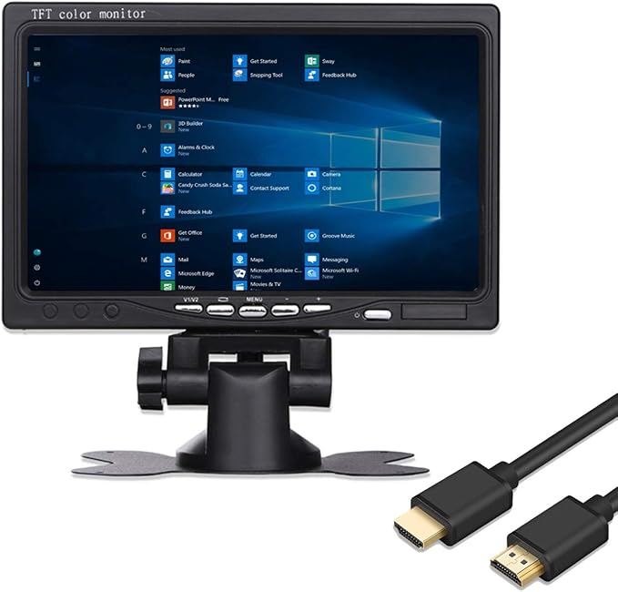 7 Inch Monitor HDMI - 1024x600 HD TFT LCD Screen Display AV VGA Input Built in Speaker for Raspberry Pi 3 Model B+ 3B CCTV Computer PC DVR Car