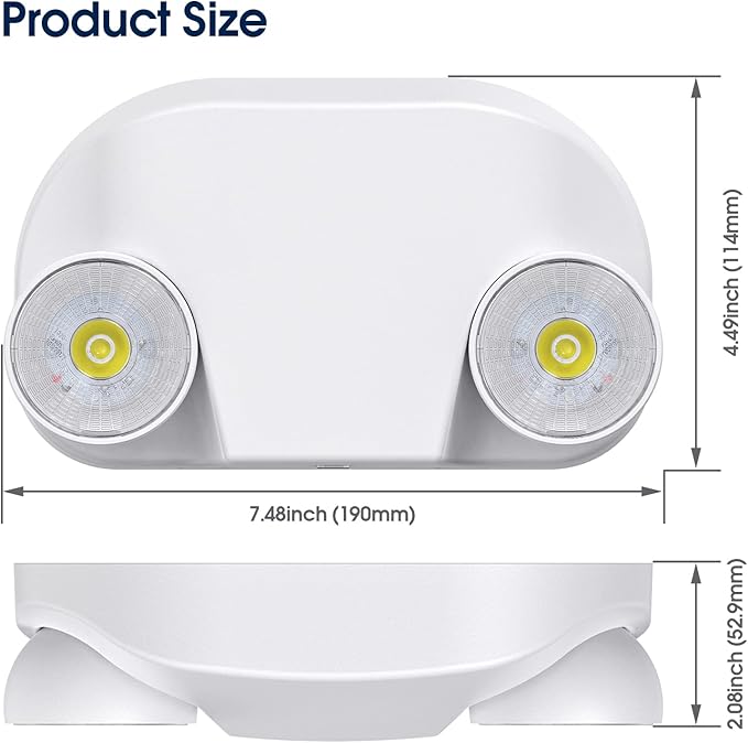 Led Emergency Light with Remote Capable, Adjustable LED Lamp Heads Exit Lighting, Backup Battery White Emergency Lights, 120V-277V Dual Voltage, UL Certified (1 Pack)