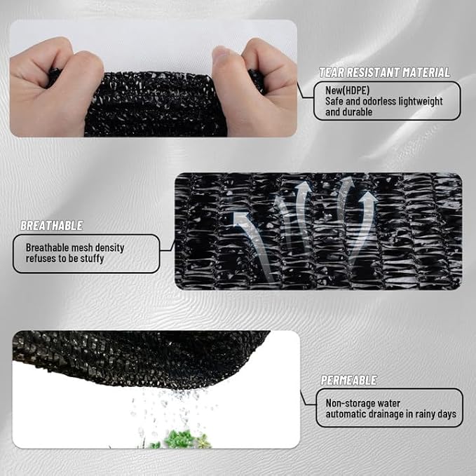 Cool Area 70% Sun Shade Cloth Mesh Tarp with Grommets for Plant Cover 6.5x10ft Patio Canopy Garden Pergola Greenhouse Car Barn Kennel Black
