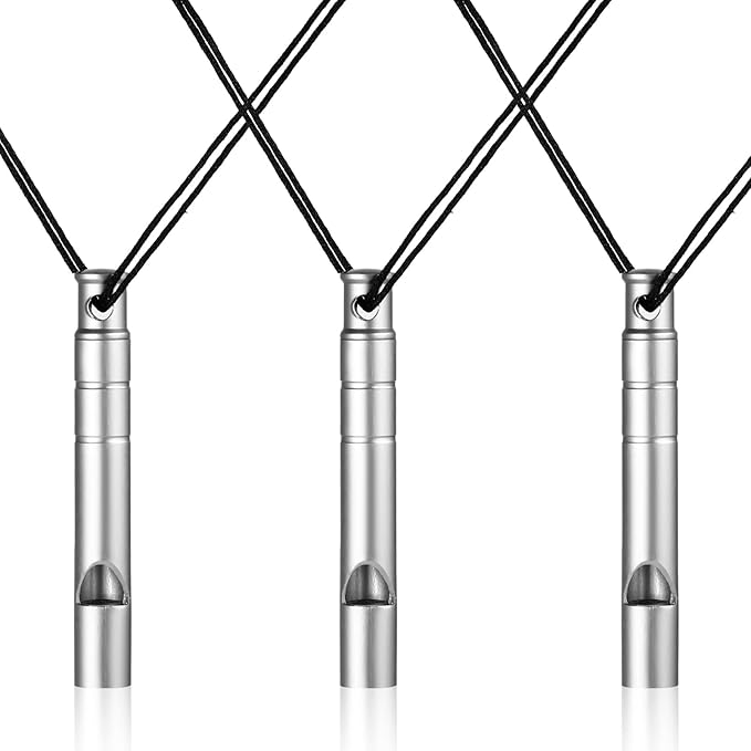120dB Loud Whistle with Lanyard, Titanium Emergency Safety Tin Whistles Survival Whistle for Outdoor Camping Hiking, Lifeguard, Dog Training Whistles, 3 Pack 1.97 × 0.28 Inches