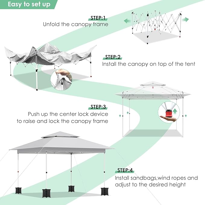 TLSUNNY 12X12 Pop Up Canopy Tent, Camping Shader W/Overhanging Eaves & Sand Bag, Outdoor Gazebo Shelter W/One Push Setup & Wheeled Bag, Height Adjustable, for Patio, Market, Party (White, 12FTX12FT)