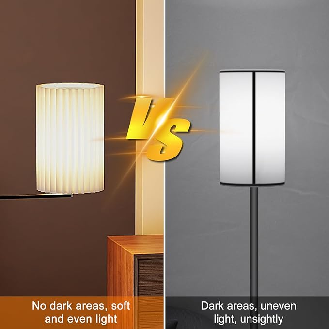 White Pleated Lamp Shades,Fabric Lampshades Cloth, Lamp Shades for Floor Lamps，Long Lamp Cover Replacement for Living Room (White Small -2Pack)