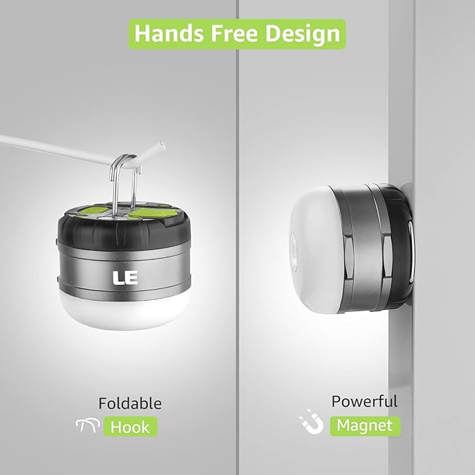 LE LED Camping Lantern Rechargeable, 310LM, 5 Light Modes, Power Bank, Waterproof, Mini Flashlight with Magnetic Base for Hurricane Emergency, Outdoor, Hiking, Home and Car