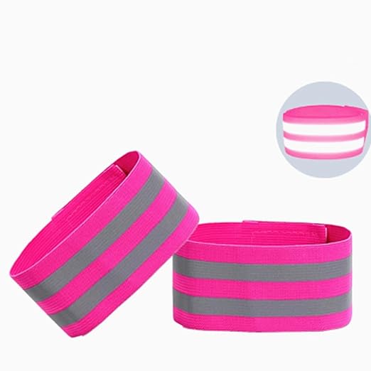 4 PCS Reflective Wrist Strap 5x1x1cm Running Safety Gear Reflective Wristbands High Visibility Bike Ankle Bands Reflector Armband Self-Adhesive Reflective Bands for Walking,Night Sports Pink