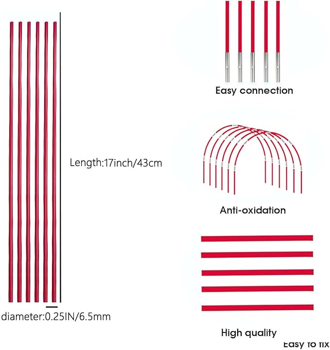 DIY Poles for Bike Tent, Tent Pole Replacement, Tent Bar Support Rod Awning Frame Kit for Hiking and Camping Tarp, Long Approximately 52ft, Diameter - 6.5mm, Plant Grow Tunnel,36 Packs