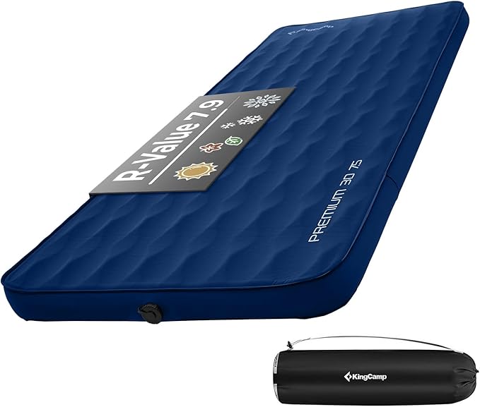 KingCamp Self Inflating Sleeping Pad, R 7.9 Air & Foam Sleeping Pad for Camping, 3" Thick Single Camping Mattress with 3D Sidewalls & Wave Surface Cut for Outdoor Tent Cot Car, PVC Free (Navy)