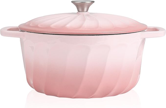 Enameled Cast Iron Dutch Oven with Lid, 6 QT Dutch Oven Pot for Bread Baking, Heavy Duty Cast Iron Pot for Braising, Cook, Bake, Refrigerate Safe across All Cooktops (Gradient Pink,6 QT)