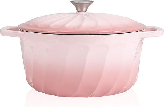 Enameled Cast Iron Dutch Oven with Lid, 6 QT Dutch Oven Pot for Bread Baking, Heavy Duty Cast Iron Pot for Braising, Cook, Bake, Refrigerate Safe across All Cooktops (Gradient Pink,6 QT)
