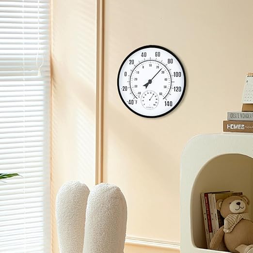 10'' Indoor Outdoor Thermometer, Outdoor Wall Thermometer with Humidity, No Battery Needed Outdoor Thermometers for Patio, Garden, Home