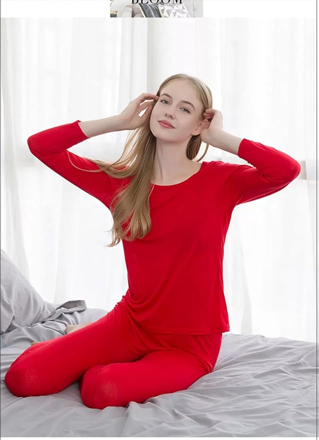 Grenasasilk Womens Silk Long Underwear Mulberry-silk Long Johns Thermal Underwear Sets Cold Weather Base Layer